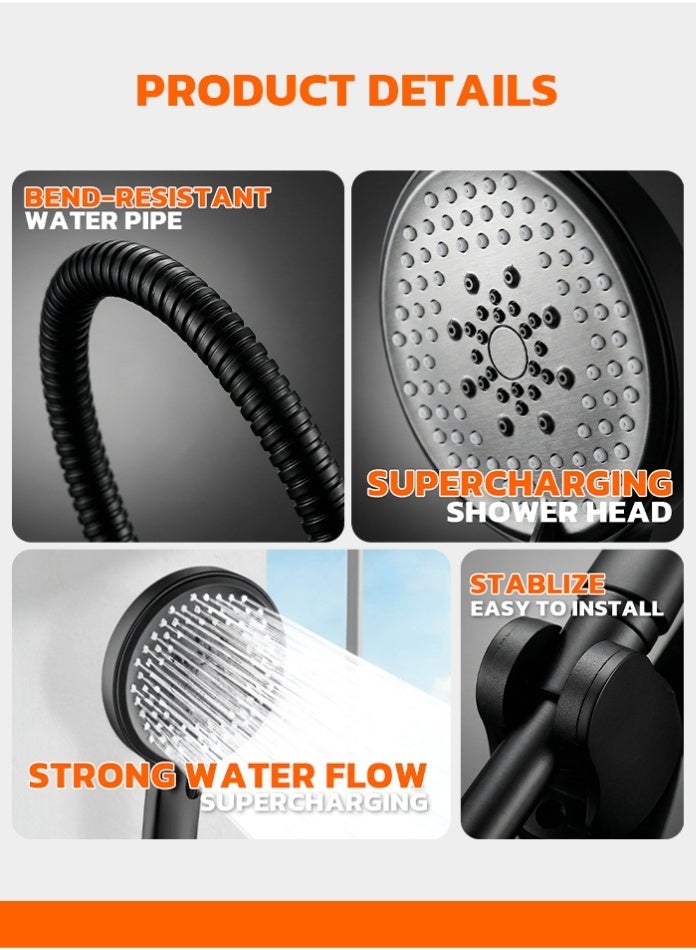 MODI Handheld High Pressure Shower Head Set with Hose & Wall Bracket, Strong Water Flow, Matte Black Bathroom Shower Head, Easy Installation - Image 4